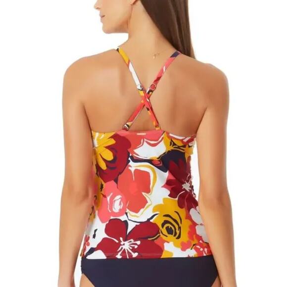 2/$15 Anne Cole Wallflower High-Neck Beaded Tankini Swim Top Red Size XS - Picture 2 of 10